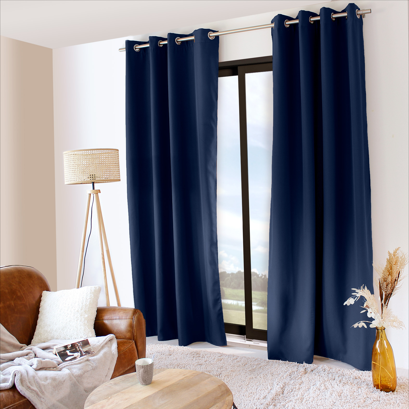 Rideau uni isolant et thermique Bleu Marine 140x240 cm Polyester Leroy Merlin