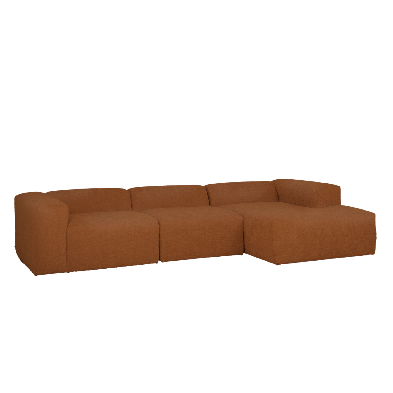 Berta - sofá de 3 módulos con chaise longue derecho de bouclé cobre 330x70x172cm - decowood