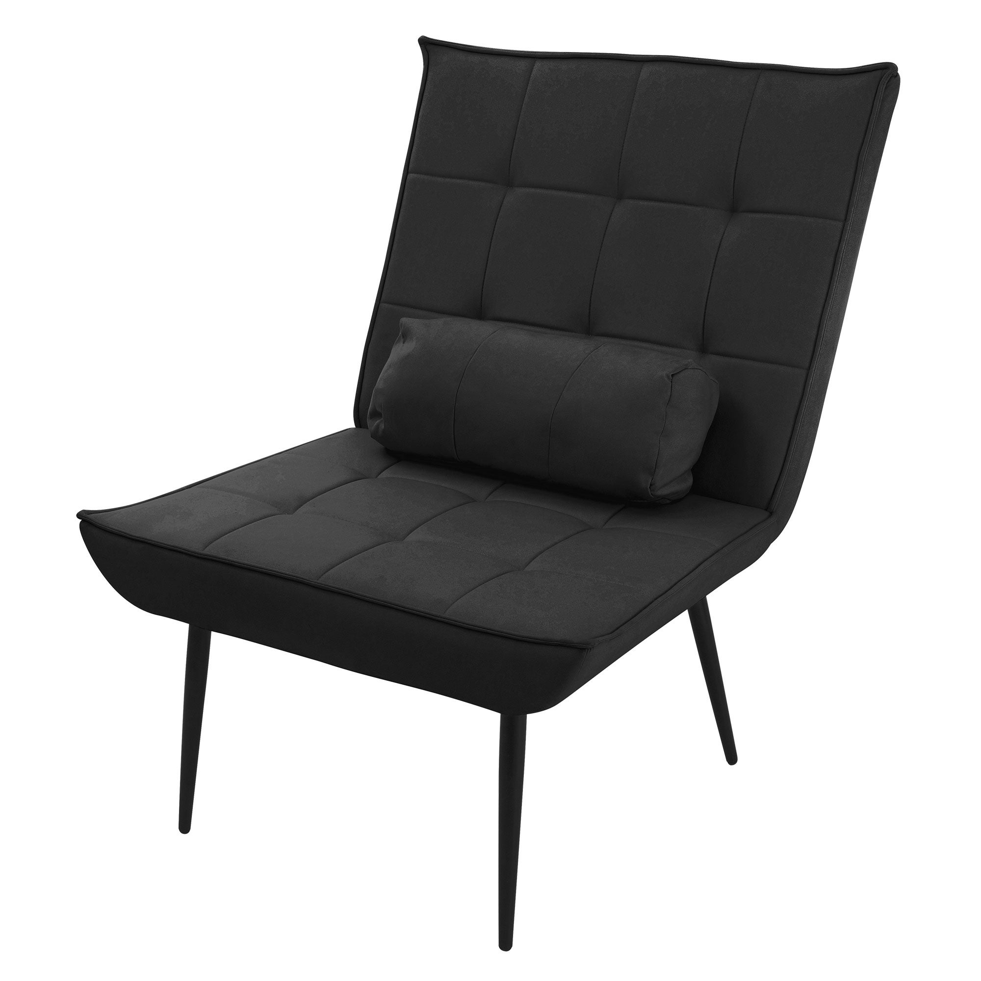 ML Design fotel rozkładany czarny tapicerowany skóra sztuczna PU z czarnymi metalowymi nogami ergonomiczny skrzydłowy z poduszką lędźwiową do relaksu - 7