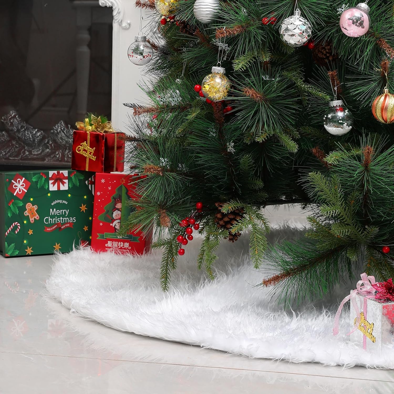 Saia para árvore de Natal, capa decorativa para árvore de Natal, tapete branco para árvore de Natal, diâmetro 150 cm - 4