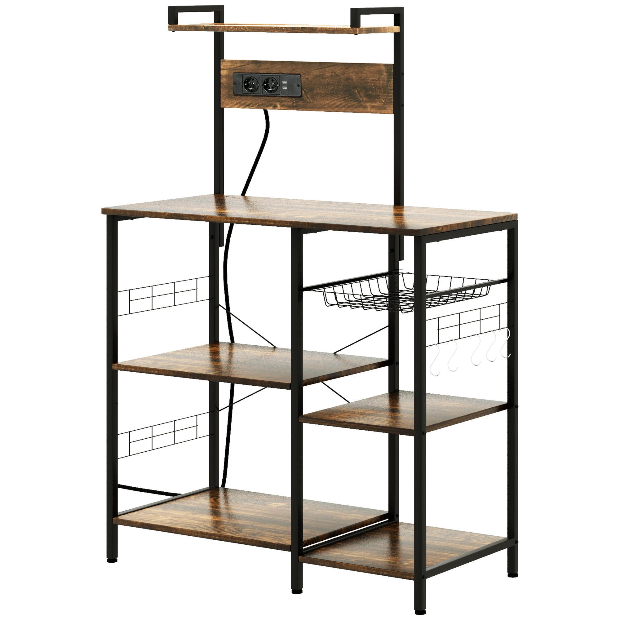 VASAGLE Scaffale Cucina con Multipresa, Scaffale per Microonde, Mobile Cucina, con Pannello a Rete Metallica, 14 Ganci, 40 x 60 x 170 cm, Marrone Vintage e Nero KKS037B01EU VASAGLE Scaffale Cucina con Multipresa, Scaffale per Microonde, Mobile Cucina, con Pannello a Rete Metallica, 14 Ganci, 40 x 60 x 170 cm, Marrone Vintage e Nero KKS037B01EU