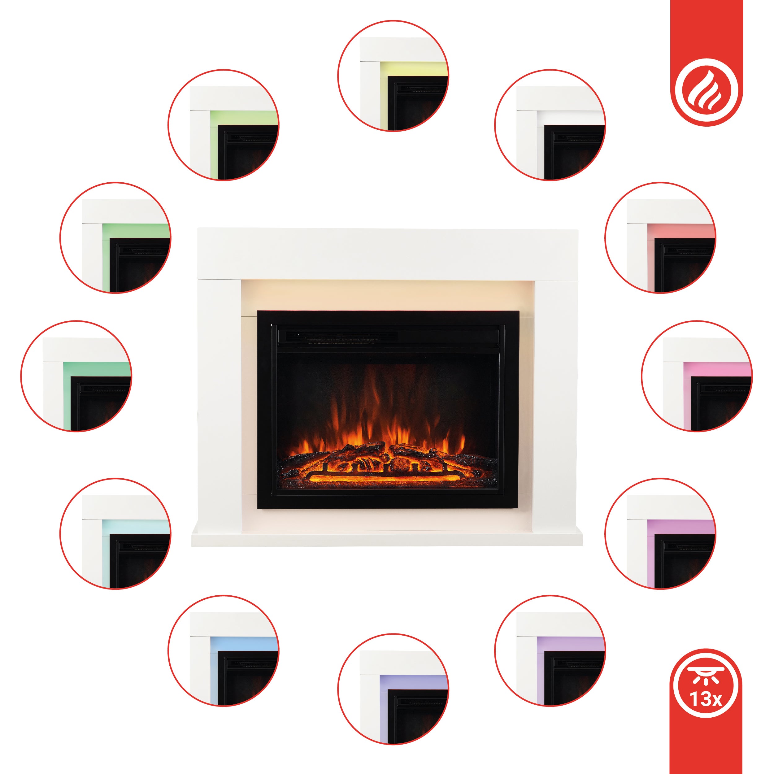 KAMINIO Cheminée Électrique MATTI - Cheminée sur Pied avec chauffage, Effet de flamme 3D, Lumière d'ambiance LED, Télécommande-Blanc - 3