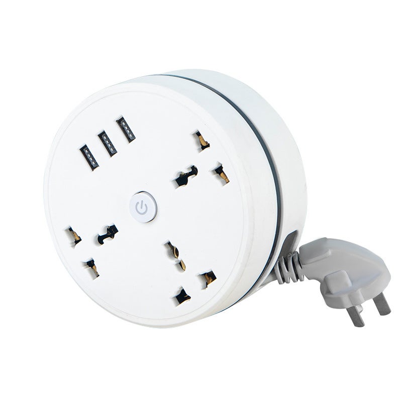 Multiprise Ronde avec 3 Prises Universelles + 3 USB, Câble Enroulable 1 ...