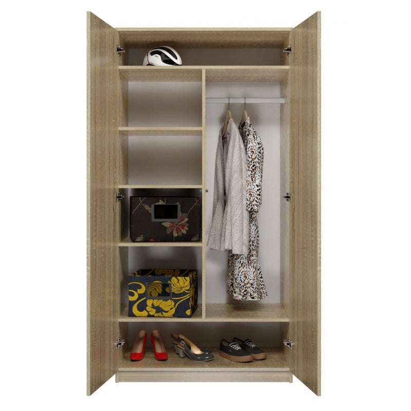 ESME - Armoire double style scandinave chambre à coucher - 90x50x180 - 2 portes - Dressing - Sonoma - 2