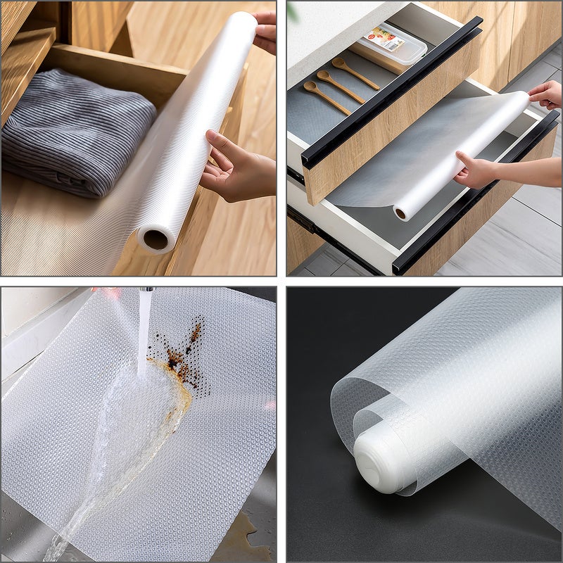 3x Tapis Fond de Tiroir Antiderapant Non-adhésif EVA Transparent Tapis Plastique Protection Pour Frigo Cuisine - Blanc - 45x500cm - 5