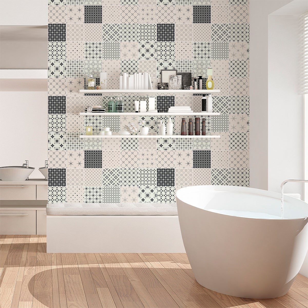 24 vinilos azulejos escandinavo gerd - adhesivo de pared - revestimiento sticker mural decorativo - 24stickers15x15cm