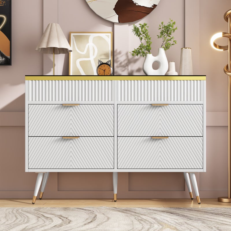 Buffet Moderne 80x35x79.5cm - Avec 2 Tiroirs Et 2 Portes - Pieds En Métal - MDF - Blanc
