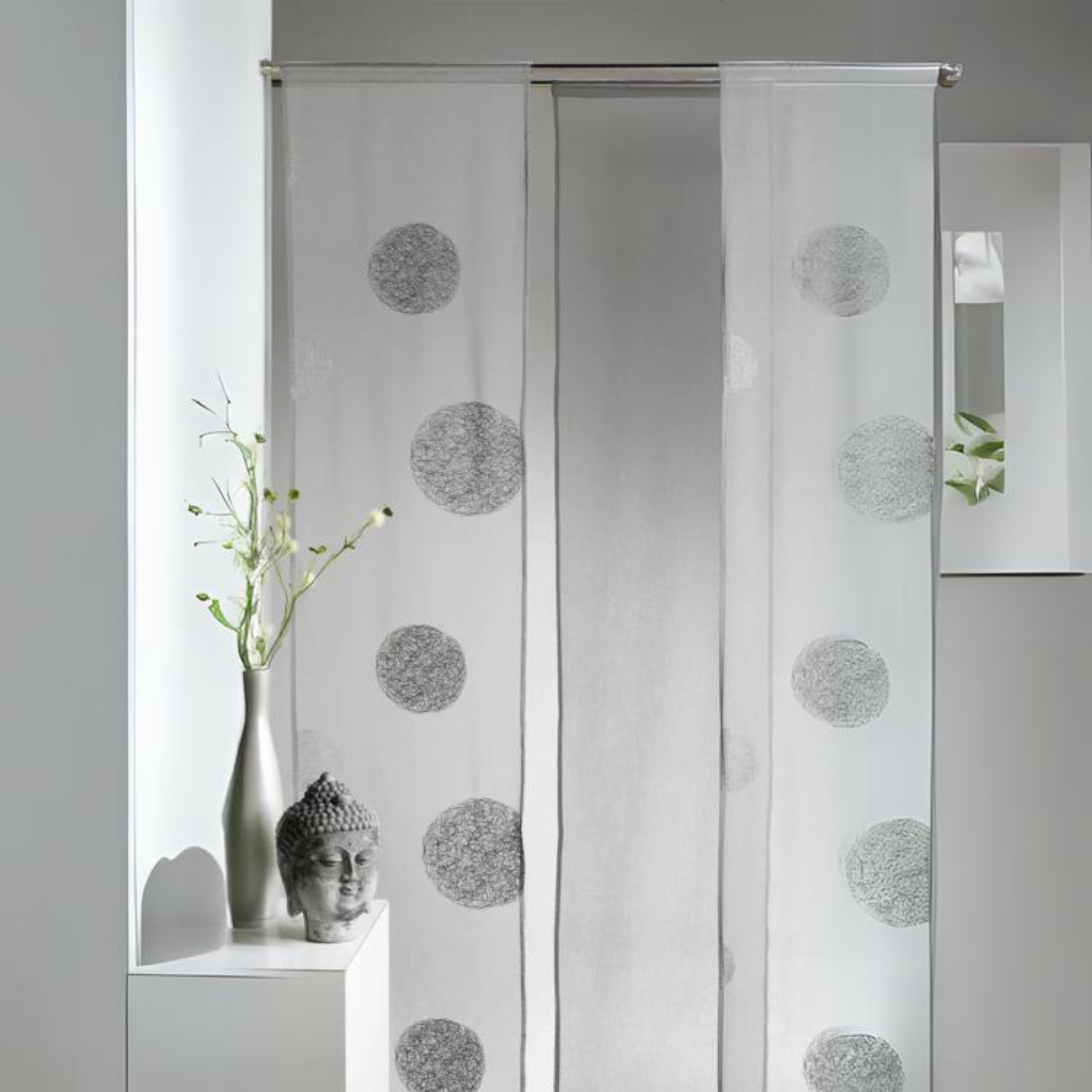 Panneau Décoratif Japonais Brodé Semi-transparent - 60x245 Cm, Blanc, Installation Au Plafond