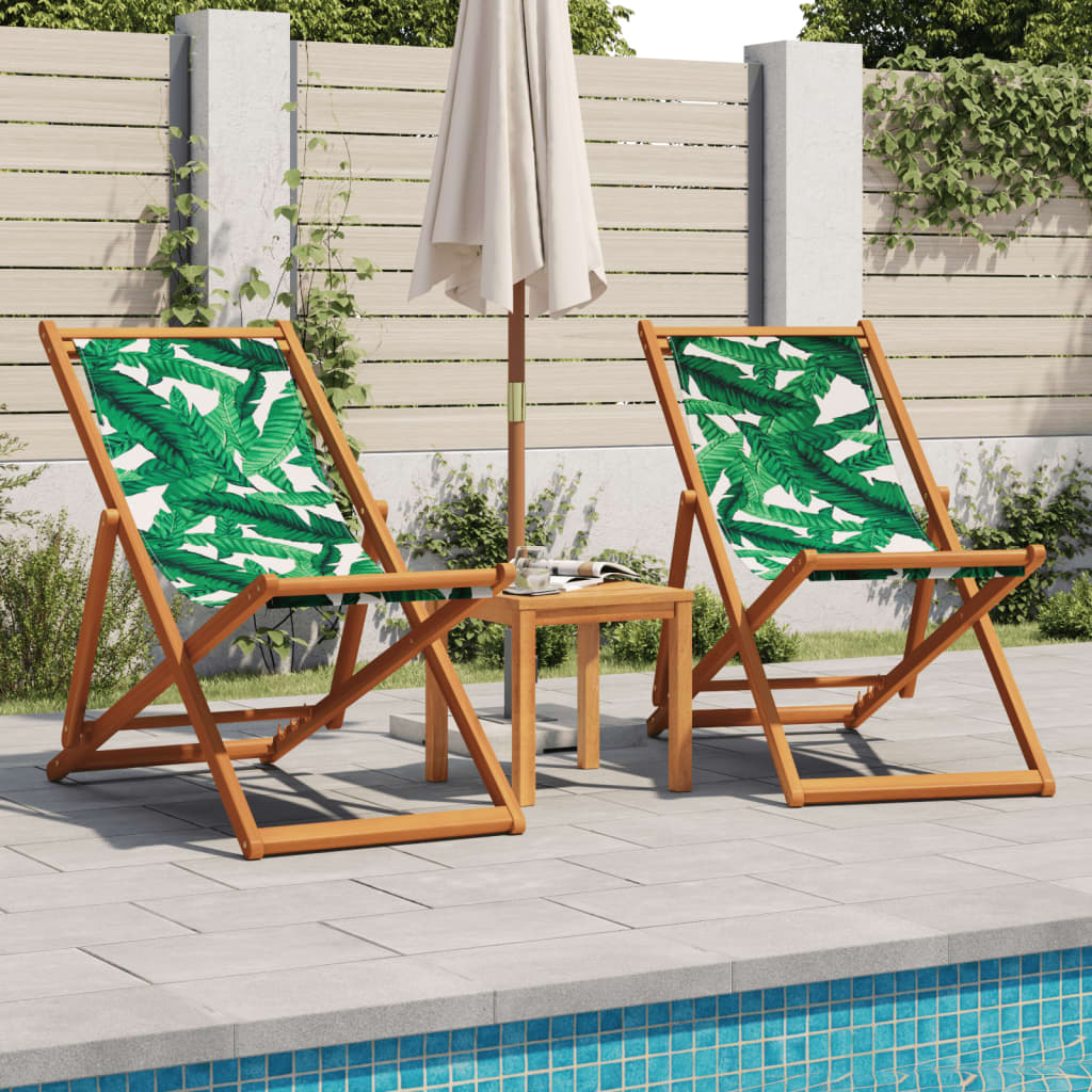 Chaise pliable plage motif de feuilles bois d'eucalyptus/tissu - 3