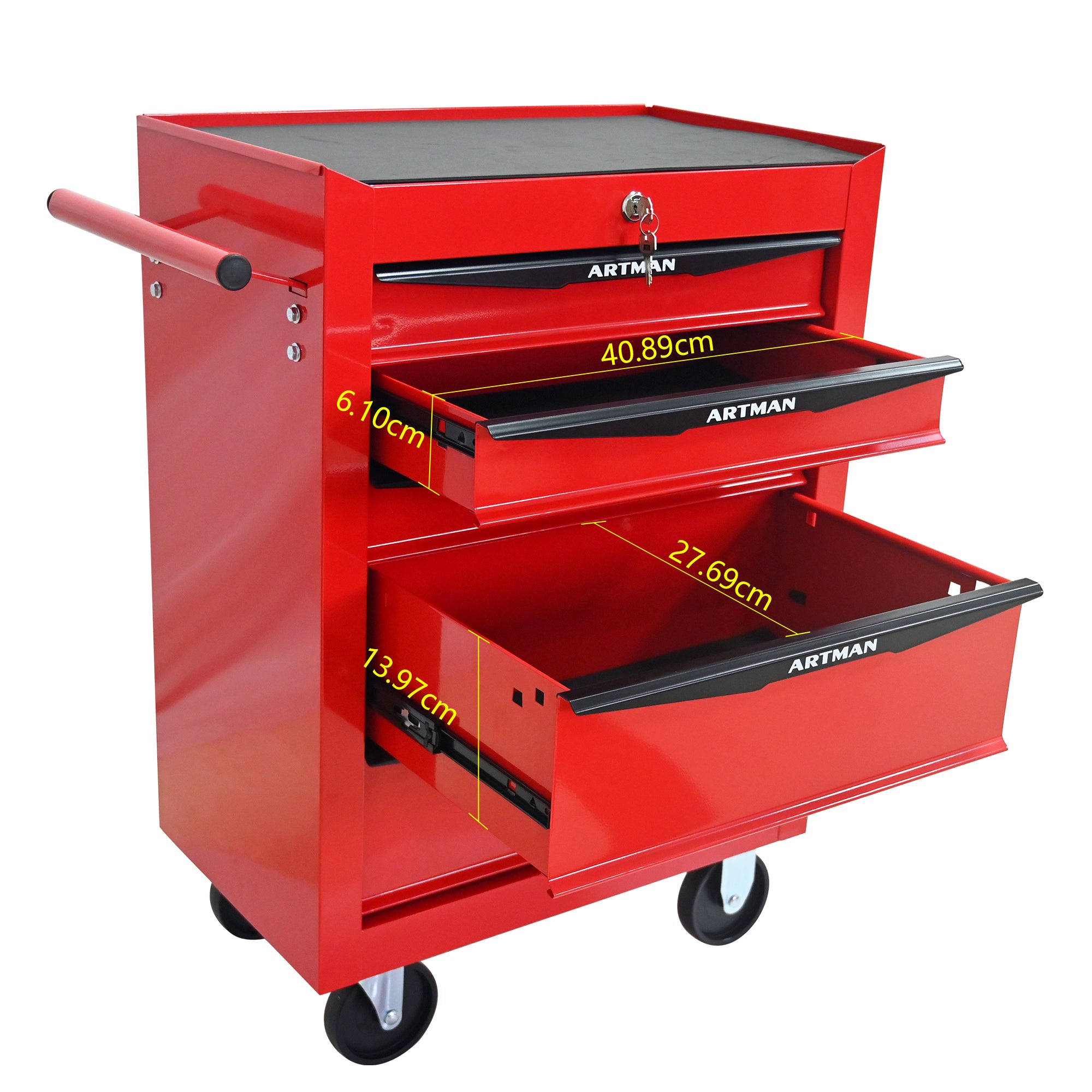 Coffre à outils métallique à roulettes avec 5 tiroirs, armoire à outils pliable en 5 parties avec glissières à billes - 6