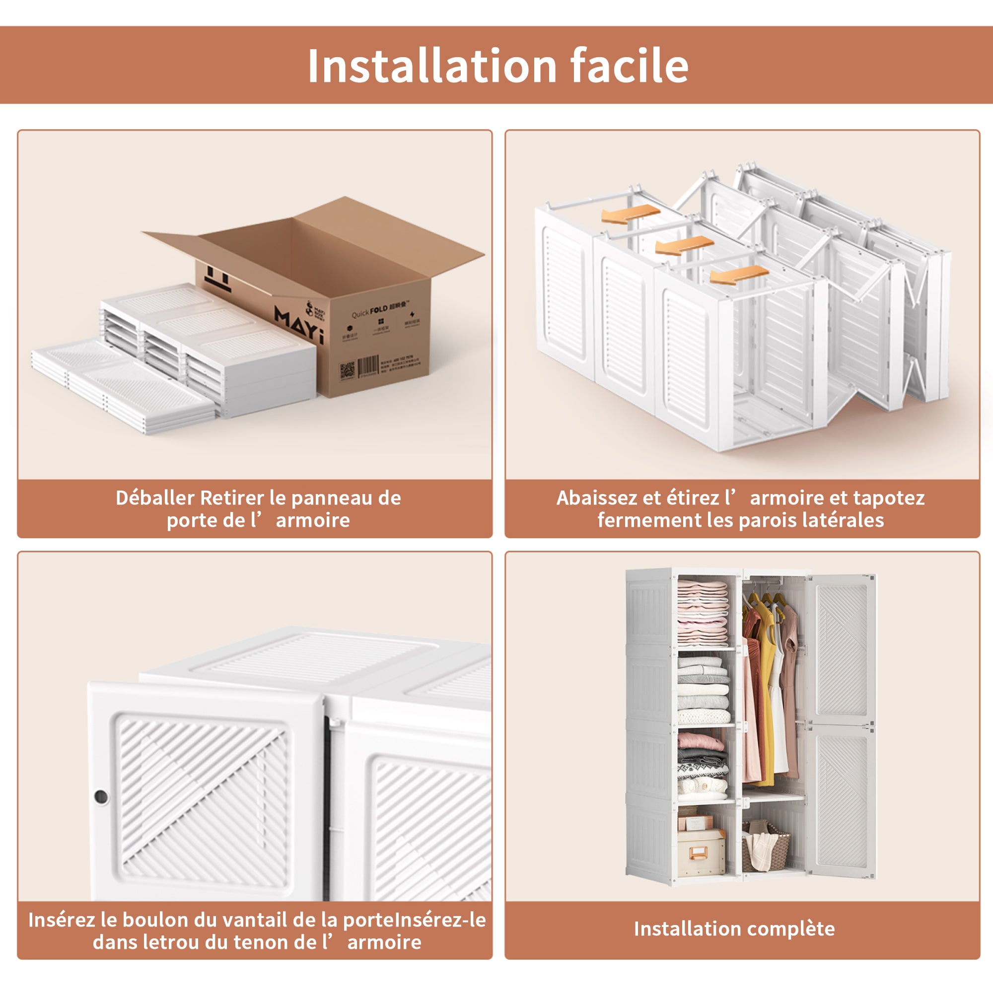 Armoire - Chambre Rangement - Style scandinave - ​Garde-robe - COZY - 6 Portes - 5 Cases - Avec cintres - PP - Blanc - 3