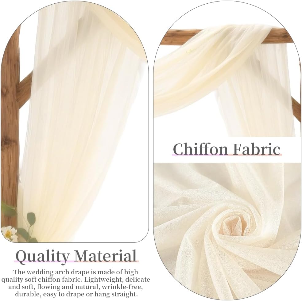 Arche Tenture Mariage Beige, 75×600 cm Rideau en Tulle, Mariage Voilage Drapés en Mousseline éLastique avec 2Pcs Rubans, pour Décoration de Cérémonie - 3