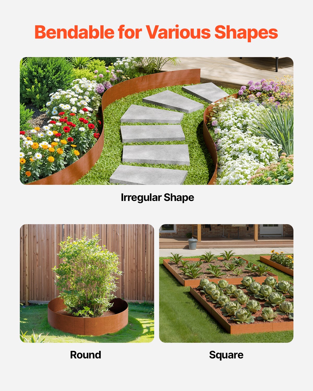 Lot 6 Bordures Paysage Acier 40x8 po,VEVOR Résistant aux Intempéries à la Rouille,Bordure Pliable Pointe Requin,Parterre Fleurs,Séparateur Chemin - 4