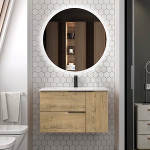 Meuble de salle de bain vasque centrée KING et miroir Led SOLEN - 80cm