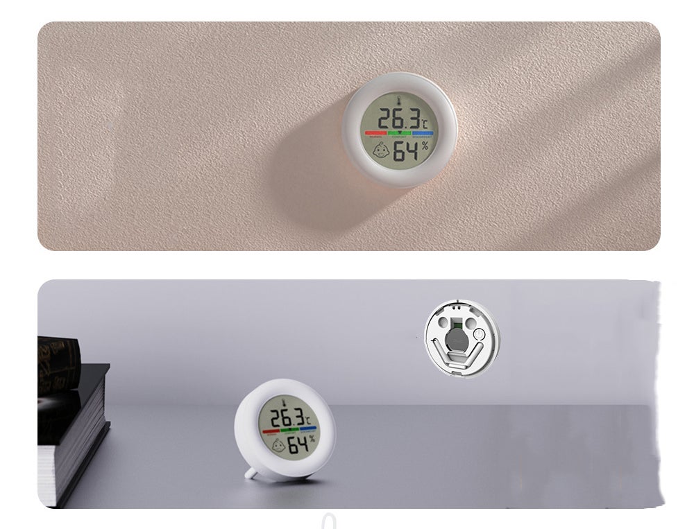 200pcs Thermomètre hygromètre numérique LCD électronique rond de haute précision, blanc - 4