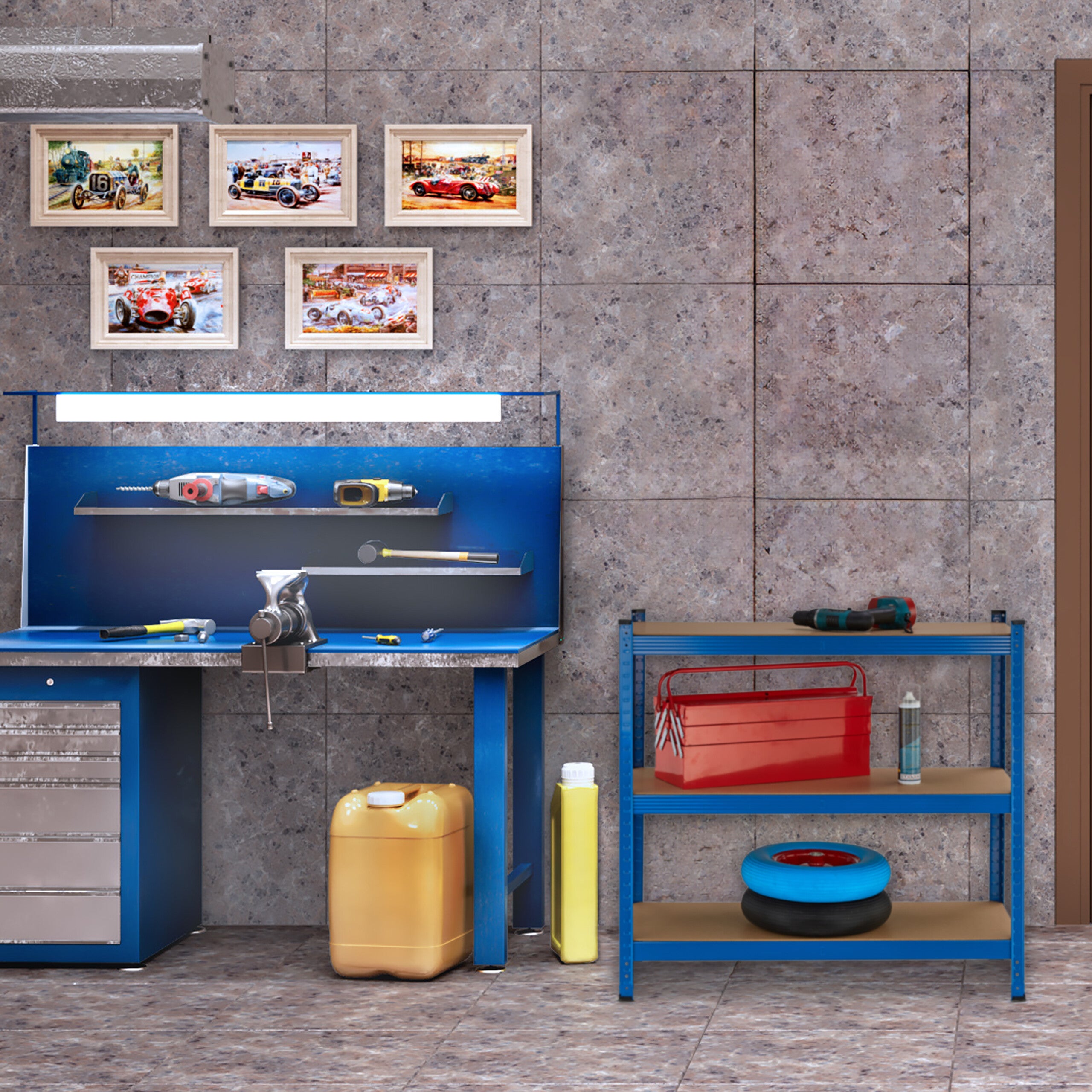 Relaxdays Étagère à charge lourde, 5 niveaux, HxLxP : 180x100x40 cm, jusqu'à 500 kg, acier, pour garage & cave, bleu - 2