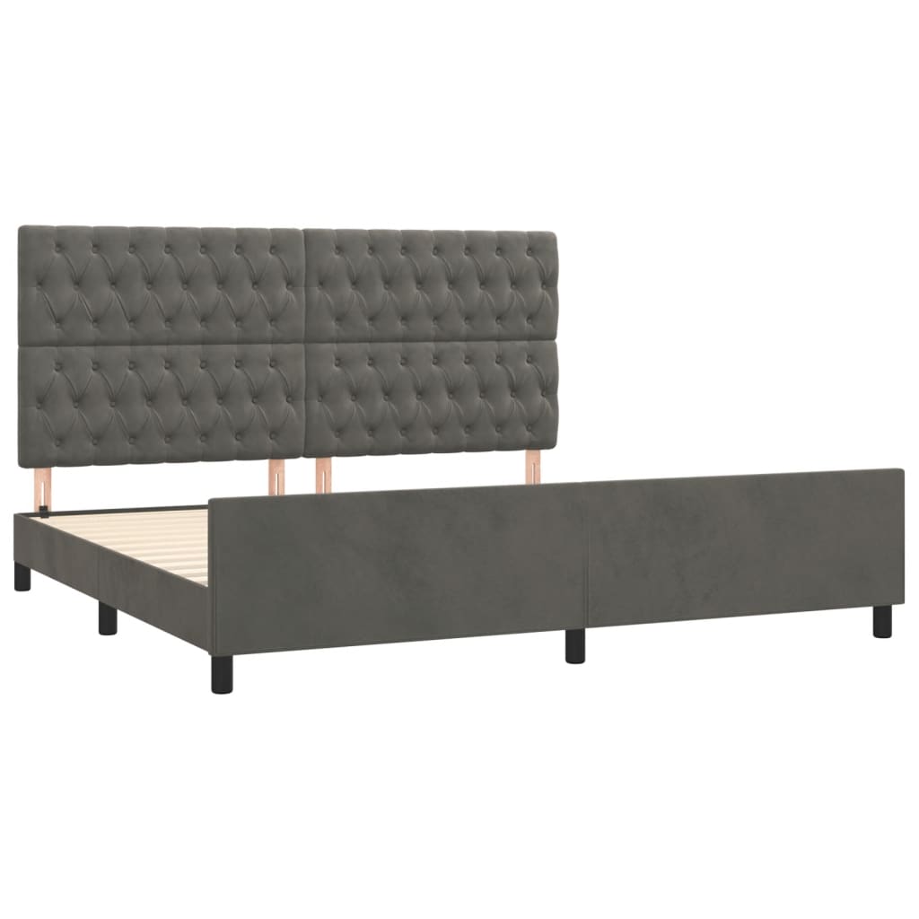 Cadre de lit sans matelas, velours, gris foncé, pour la chambre, 200 × 200 cm - 4