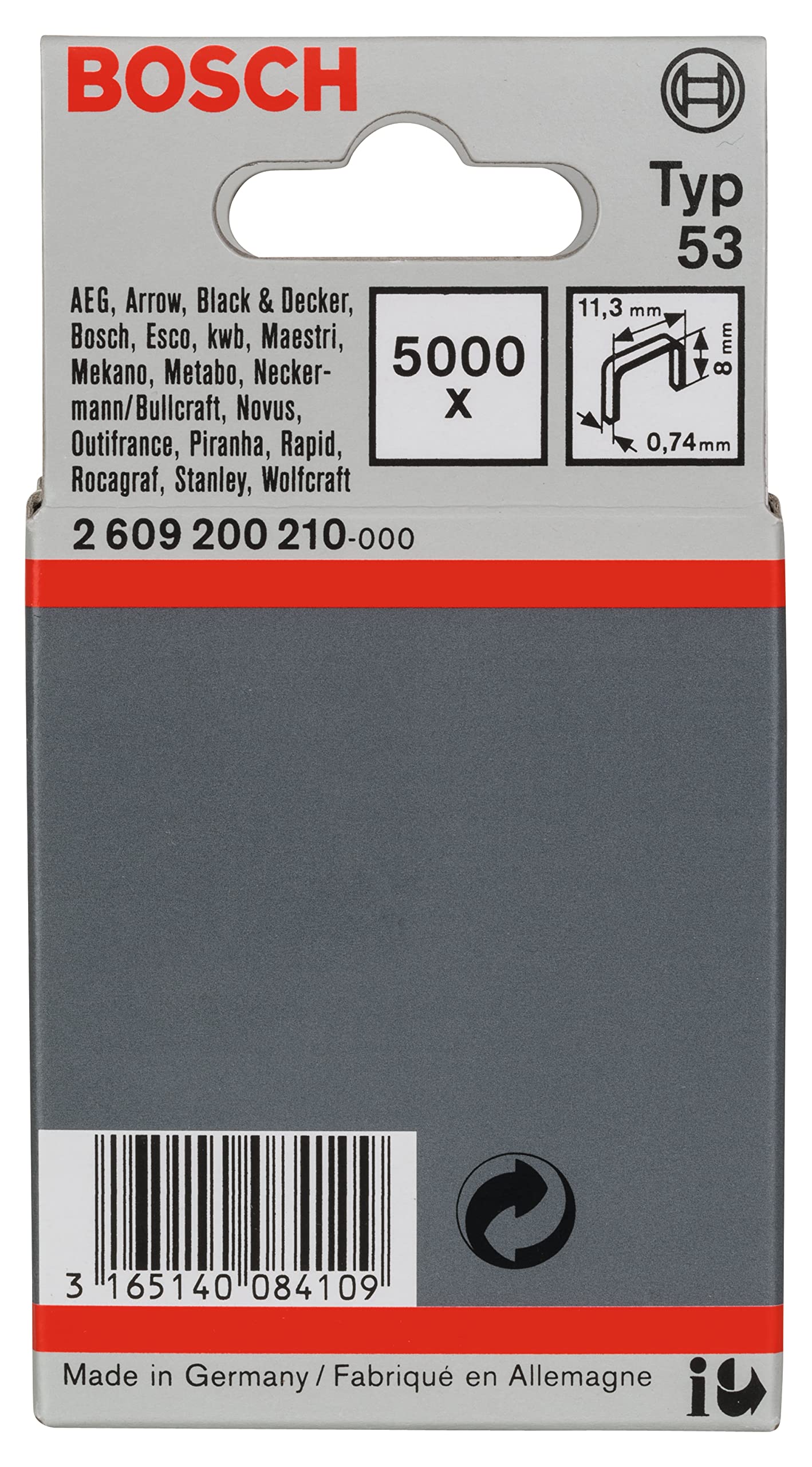 Bosch 5.000x zszywki z cienkiego drutu Typ 53, 11,4 x 0,74 x 8 mm - 2609200210 - 3