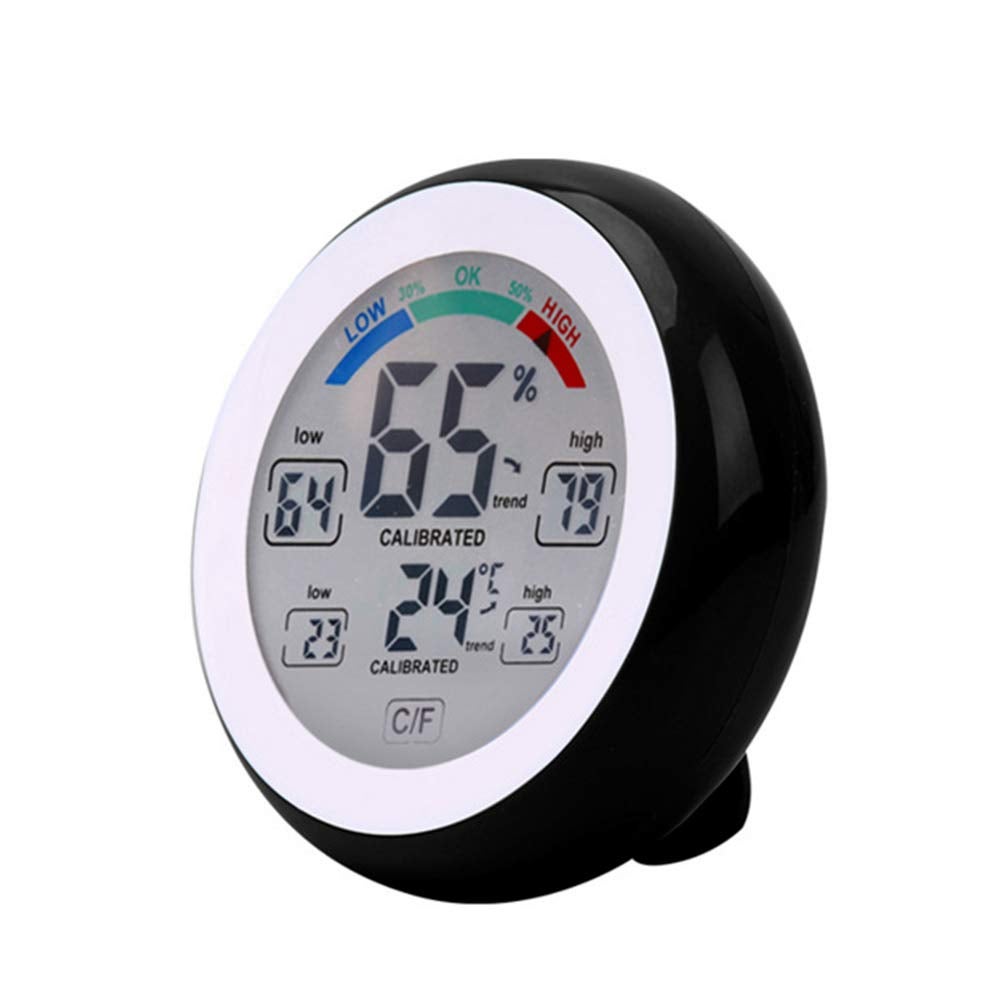 Elektroniczny termometr-higrometr bezprzewodowy do wnętrz i na zewnątrz, okrągły ekran dotykowy z wyświetlaczem LCD, tester stacji pogodowej, czarny