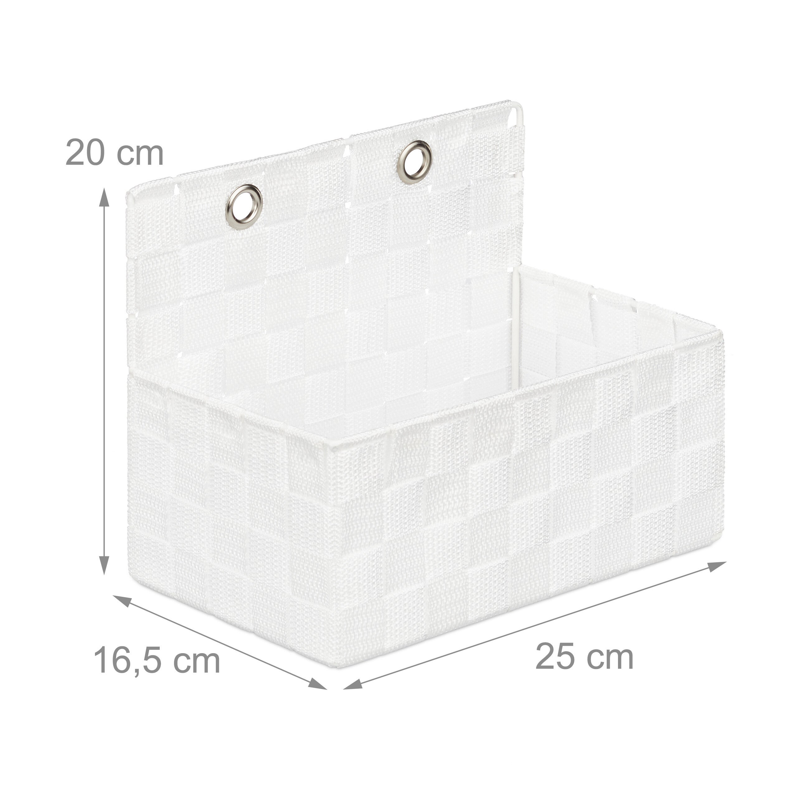 Corbeille de rangement à suspendre, lot de 2, organiseur de salle de bain, couloir, à accrocher 20x25x16,5 cm, blanc - 4