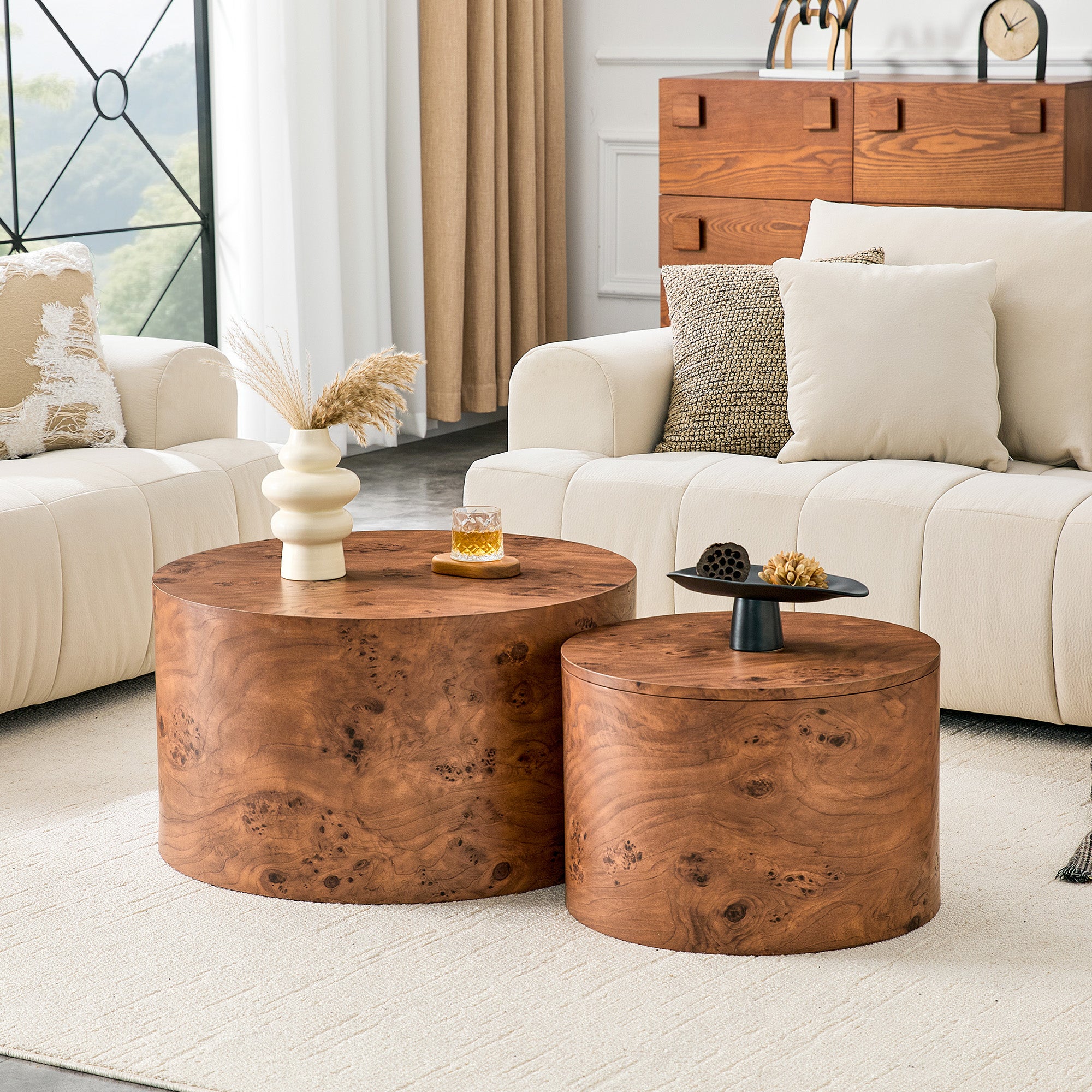 Ensemble de 2 tables basses gigognes avec rangement, MDF imitation bois ...