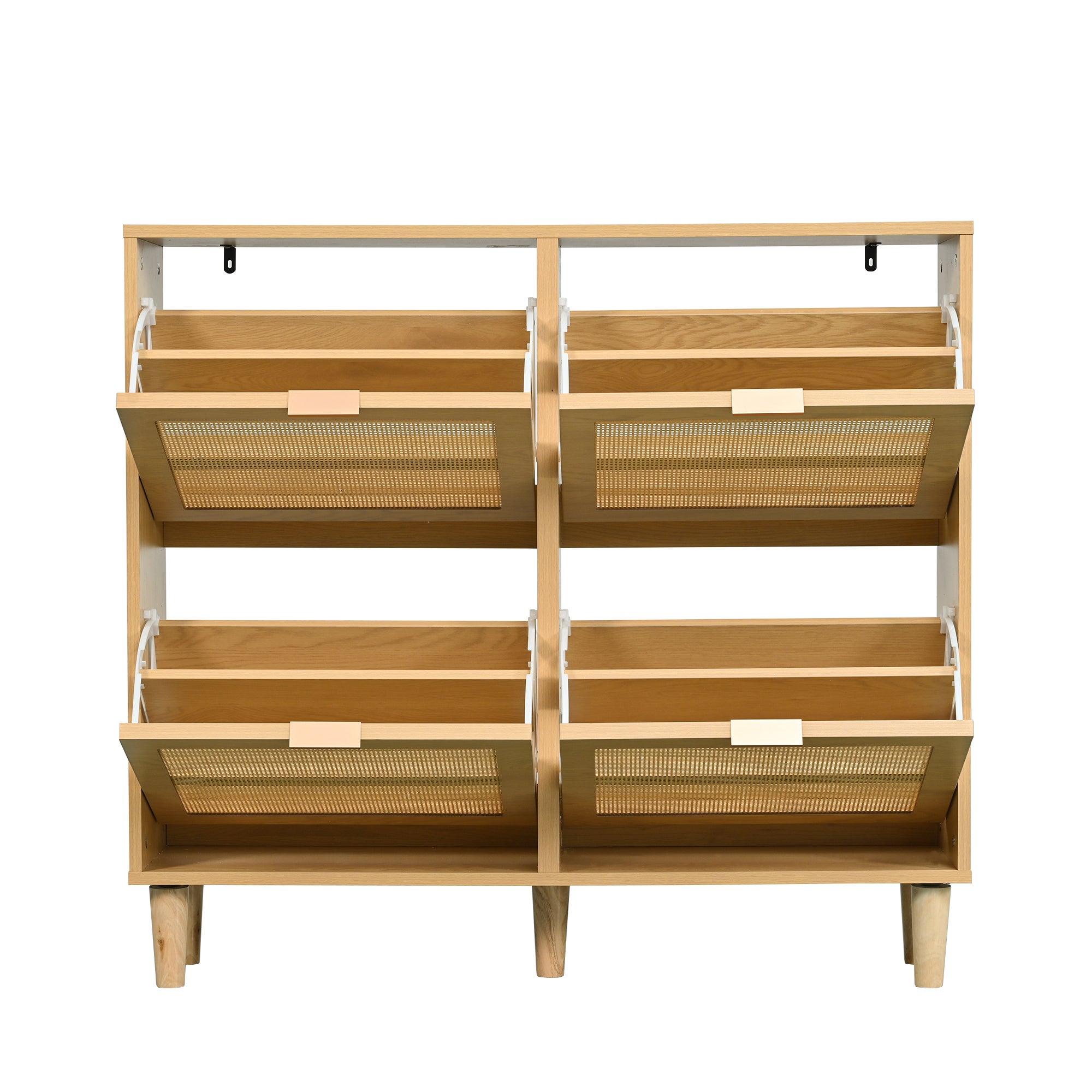 Meuble à chaussures en bois et rotin - 4 portes abattants - Naturel - 3