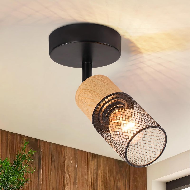 NETTLIFE Drewniany Reflektorowa sufitowy E14 Lampa sufitowa Regulowany 350° Reflektorowa ścienny Vintage lampa kuchenna