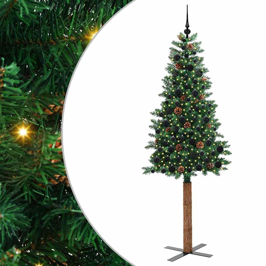Szczupła Choinka Zielony 210 cm PVC i lite drewno sosnowe