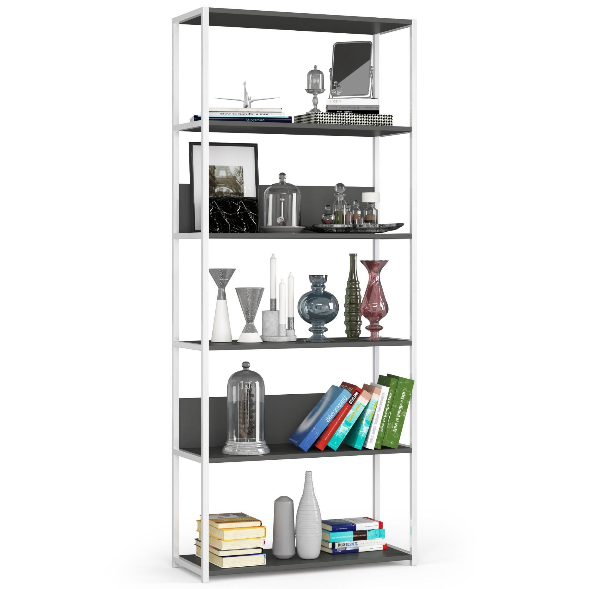 Regał loft AKORD metalowy Biały 80 cm kolor Szary mat 6 półek 80x32x192 cm