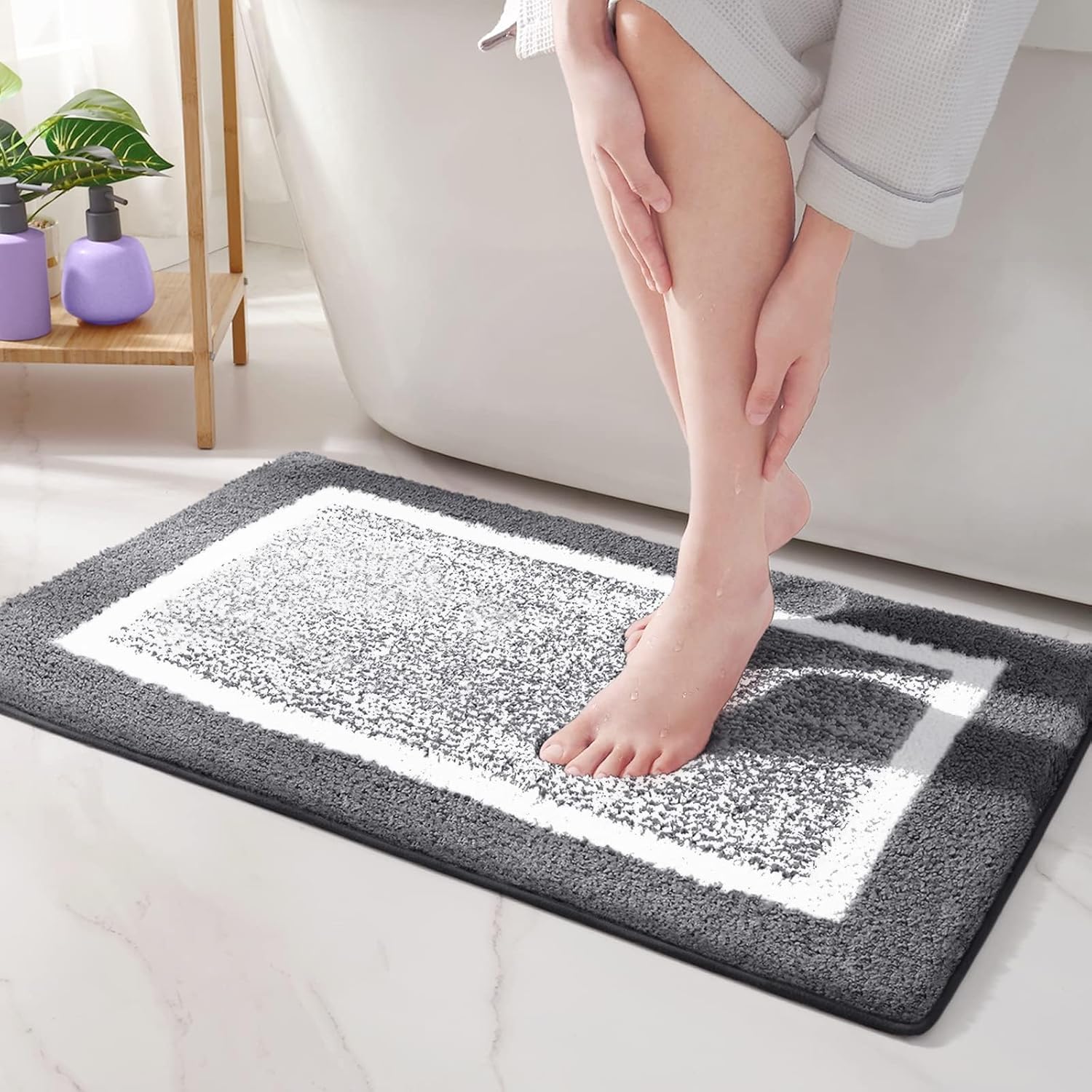 Tapis de salle de bain antidérapant, tapis de salle de bain en microfibre douce, tapis de douche absorbant lavable en machine, 50x80 cm, gris foncé - 6