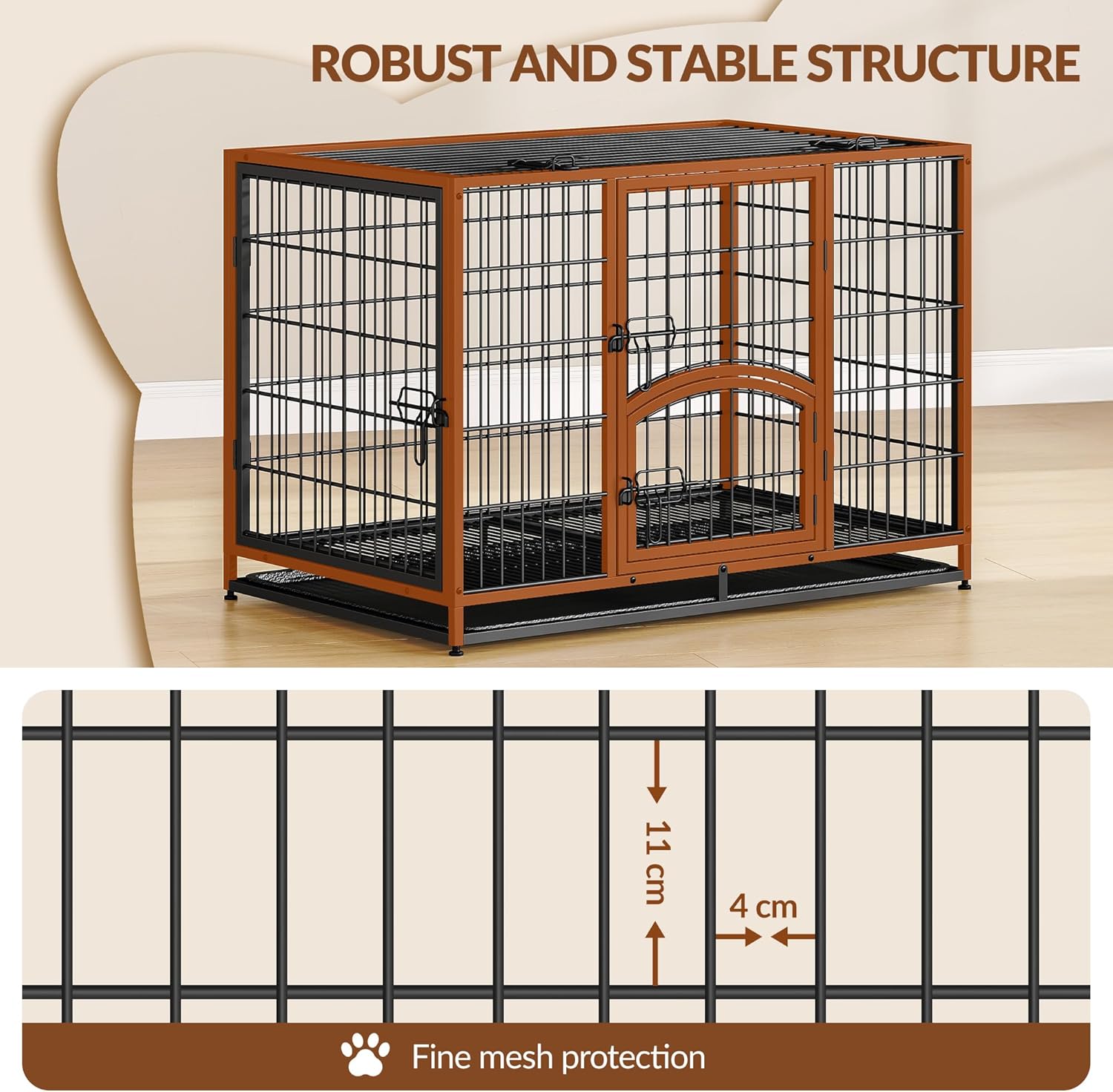 Caixa de Transporte Reforçada para Cães, Gaiola Metálica XL com Porta Lateral e Tabuleiro Removível, Fácil de Limpar, Caixa para Animais, Preta - 6