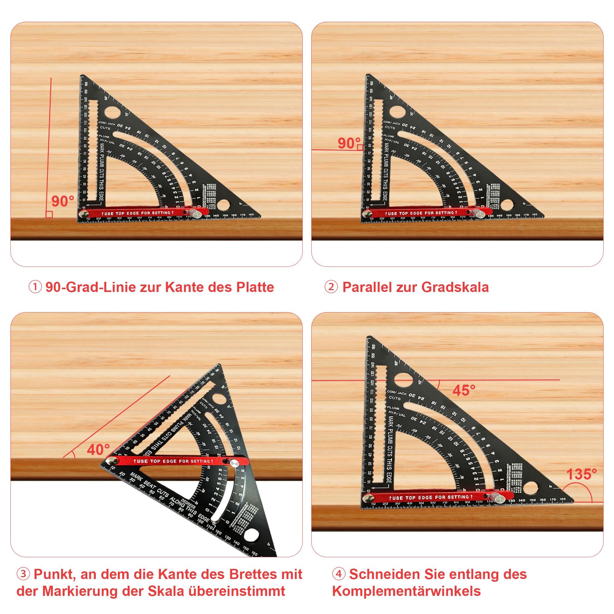 Equerre de charpentier 180mm,carré réglable chevron carré outils de menuiserie, combinaison carré d'encadrement, équerre de menuisier en aluminium - 5