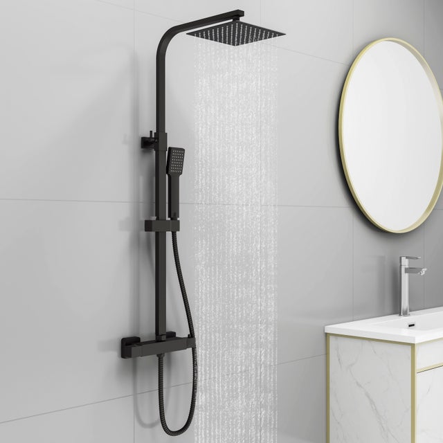 Colonne de douche thermostatique carrée noire avec réglage en hauteur AICA