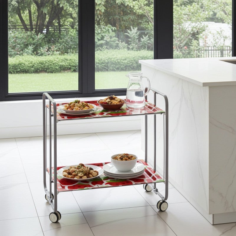 Chariot De Service Pliable BAUHAUS DON HIERRO | 2 Plateaux | Châssis Chromé & Plateaux Blancs | Idéal Cuisine, Salon, Terrasse