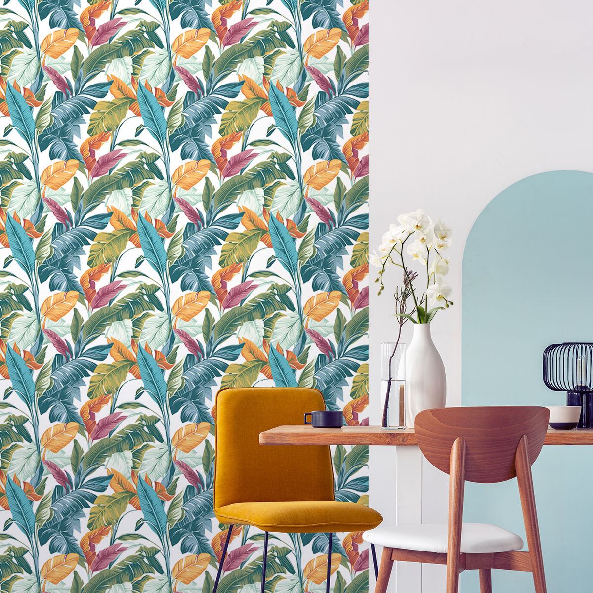 Papel pintado prepegado tropicales hojas de palmeras exóticas h300 x l60 cm - adhesivo pared - sticker revestimiento