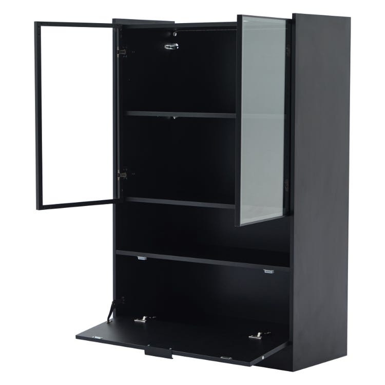 Vitrine LED 120 cm Noir Mat avec Éclairage 16 Couleurs, Armoire en Verre Moderne avec Portes Battantes et Rangements Spacieux - 7