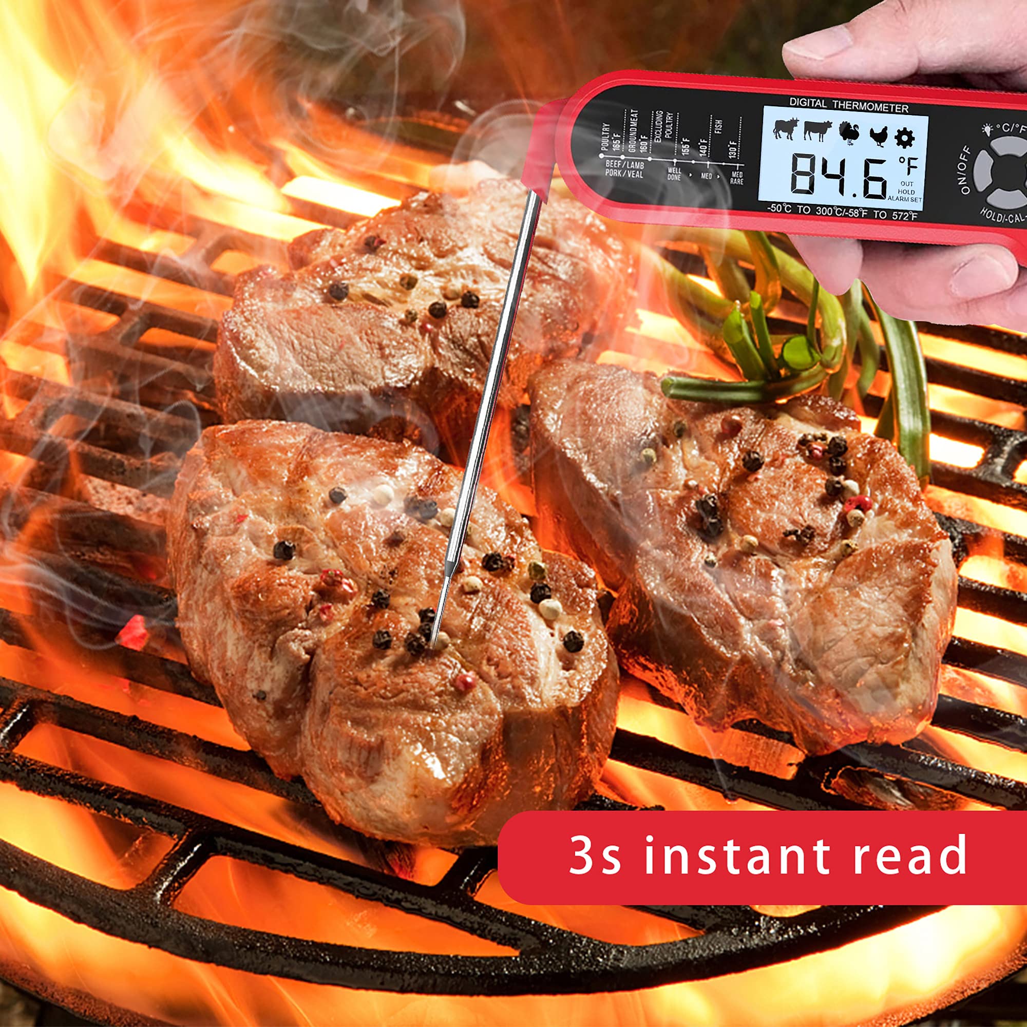 Thermomètre à Viande Numérique à Double Sonde VDISRR - Plage -50°C à 300°C, Alarme, Rétroéclairage