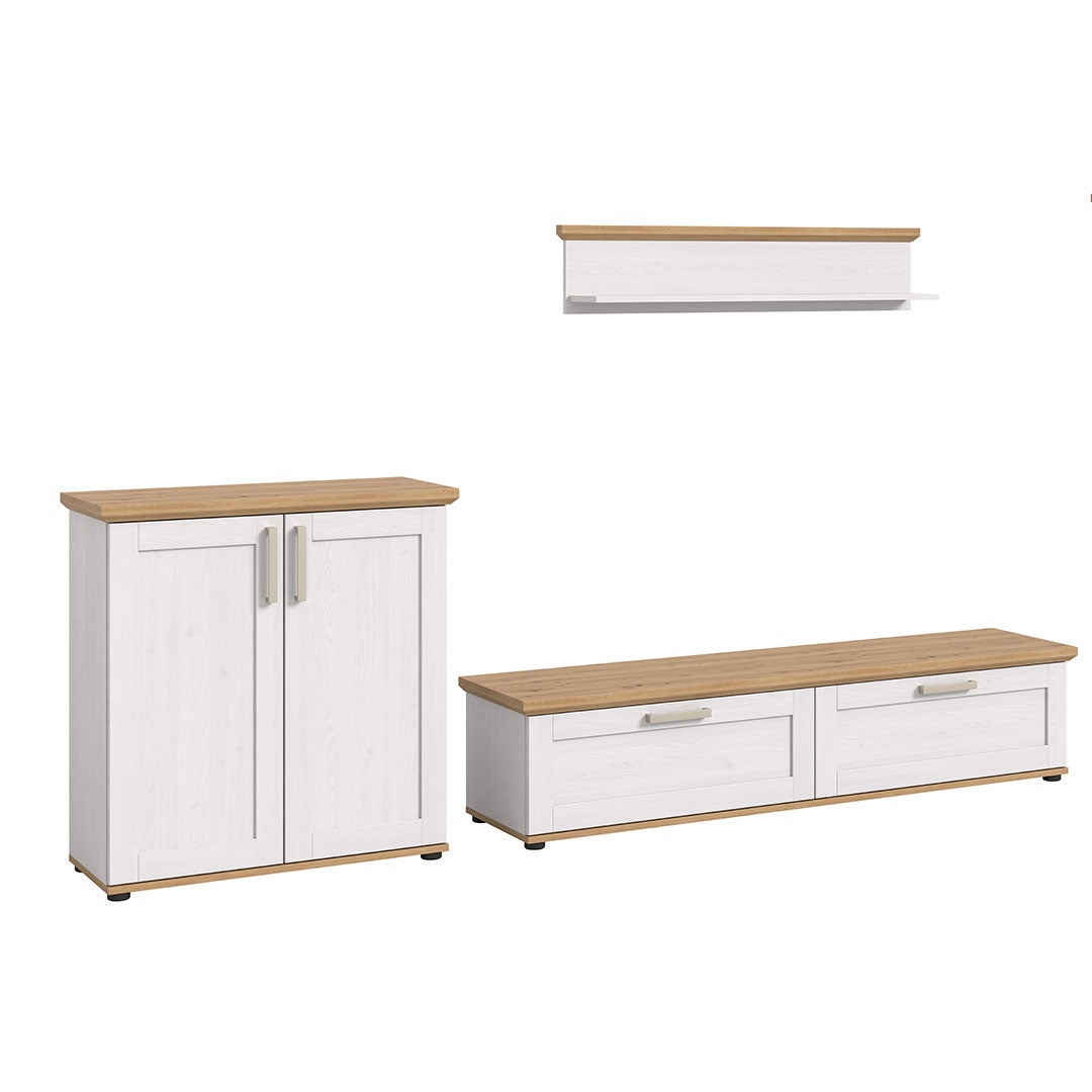 Verona regał system 3 elementy biały, dąb dekor.