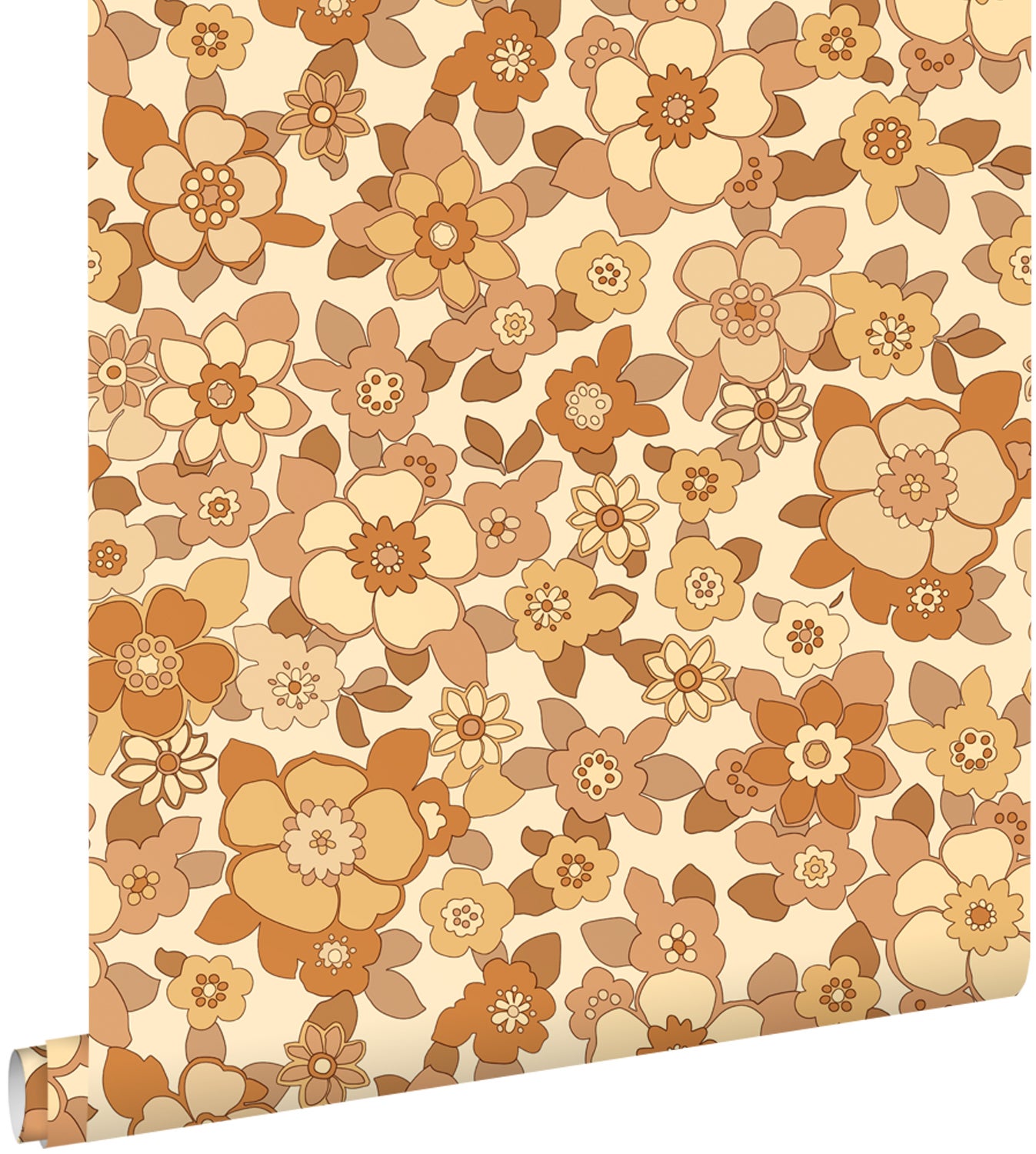 Tapeta retro kwiaty żółtymIpomarańczowym - 50 x 900 cm - ESTAHOME