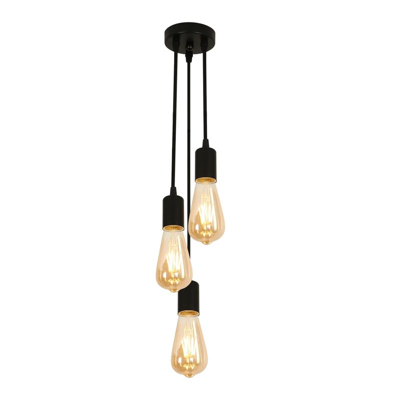 Lampadario A Sospensione Industriale Vintage 3 Luci In Ferro Nero - Altezza Regolabile, Attacco E27, Per Cucina E Soggiorno (Senza Lampadine)