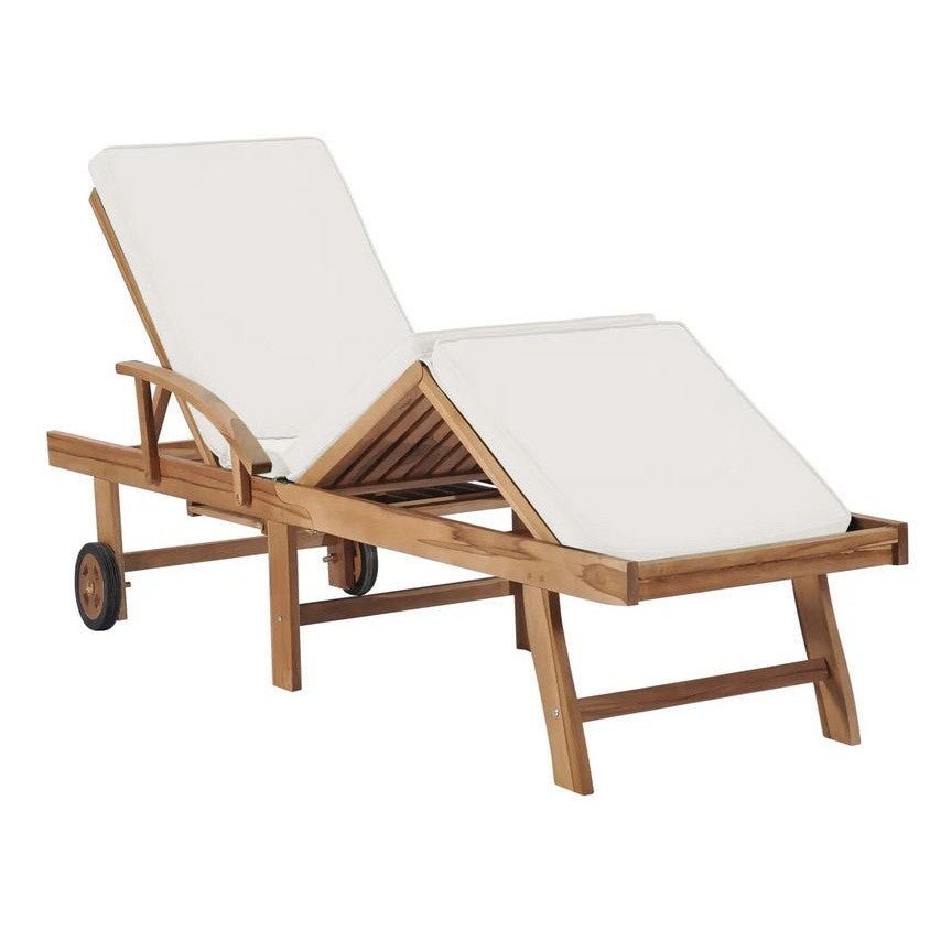 Chaise longue tissu crème et teck massif clair Evidi - 4