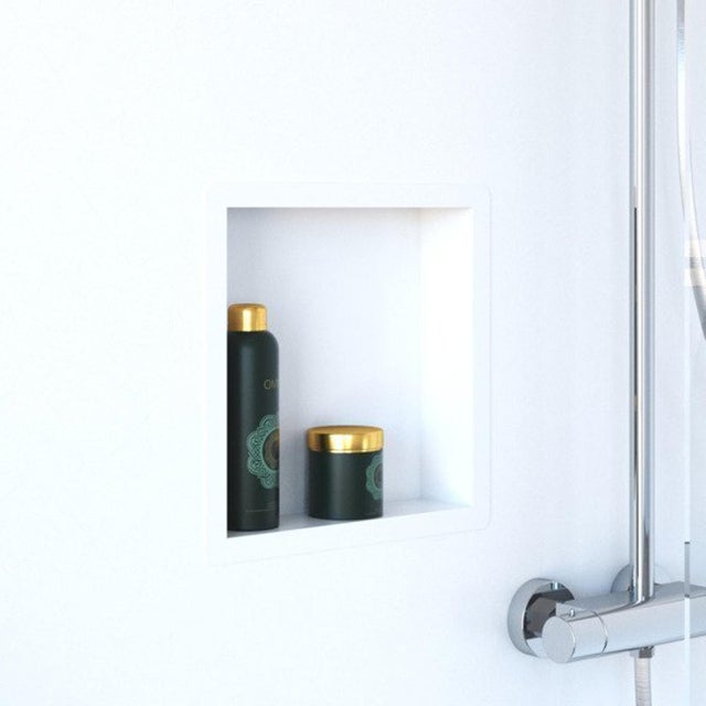 Niche Salle De Bain Encastrée Acier Inox 304 2 Étages - Repose-Pieds + Porte-Papier Toilette - Blanc