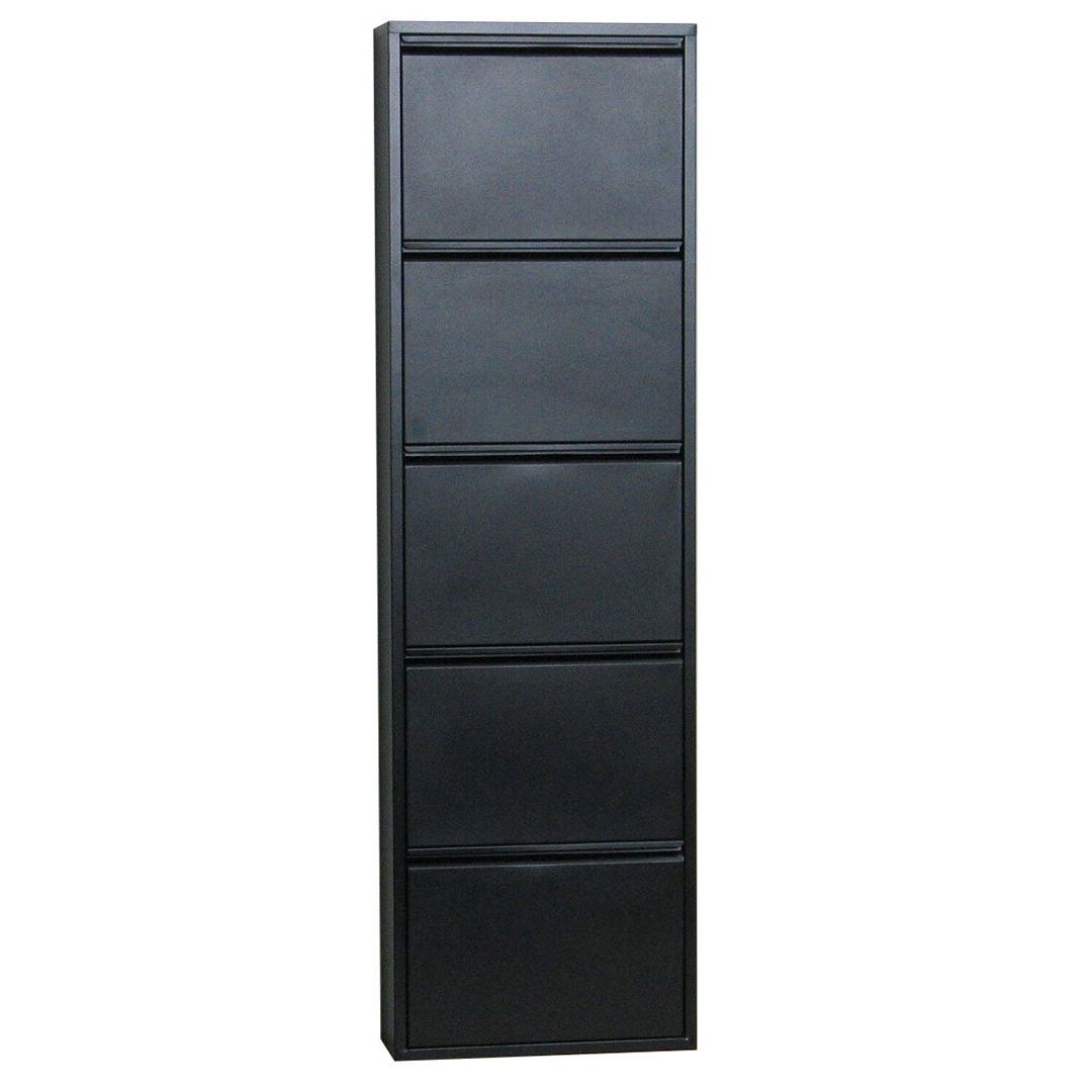 Pisa szafka na buty z 5 klapami/drzwiczkami w metalicznej czerni. Zmontowane.