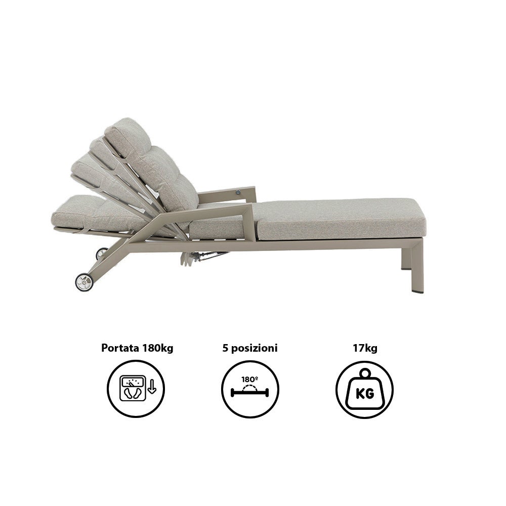 TEMPO STYLE – Piękny leżak wypoczynkowy z aluminium z funkcją rozkładania Tortora | Idealny na plażę, basen i do ogrodu | 200 x 86 x 71 cm - 5