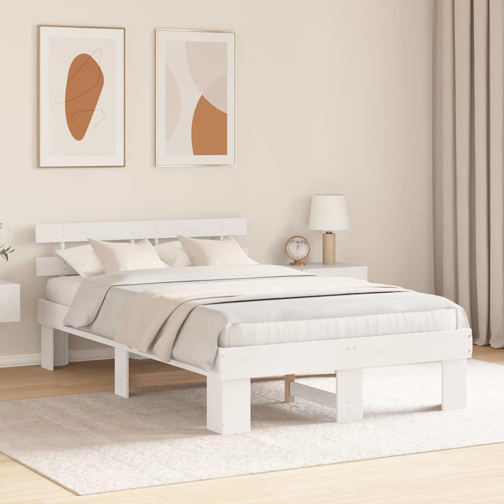 Cadre de lit avec tête de lit blanc 120 x 190 cm en pin massif - 3