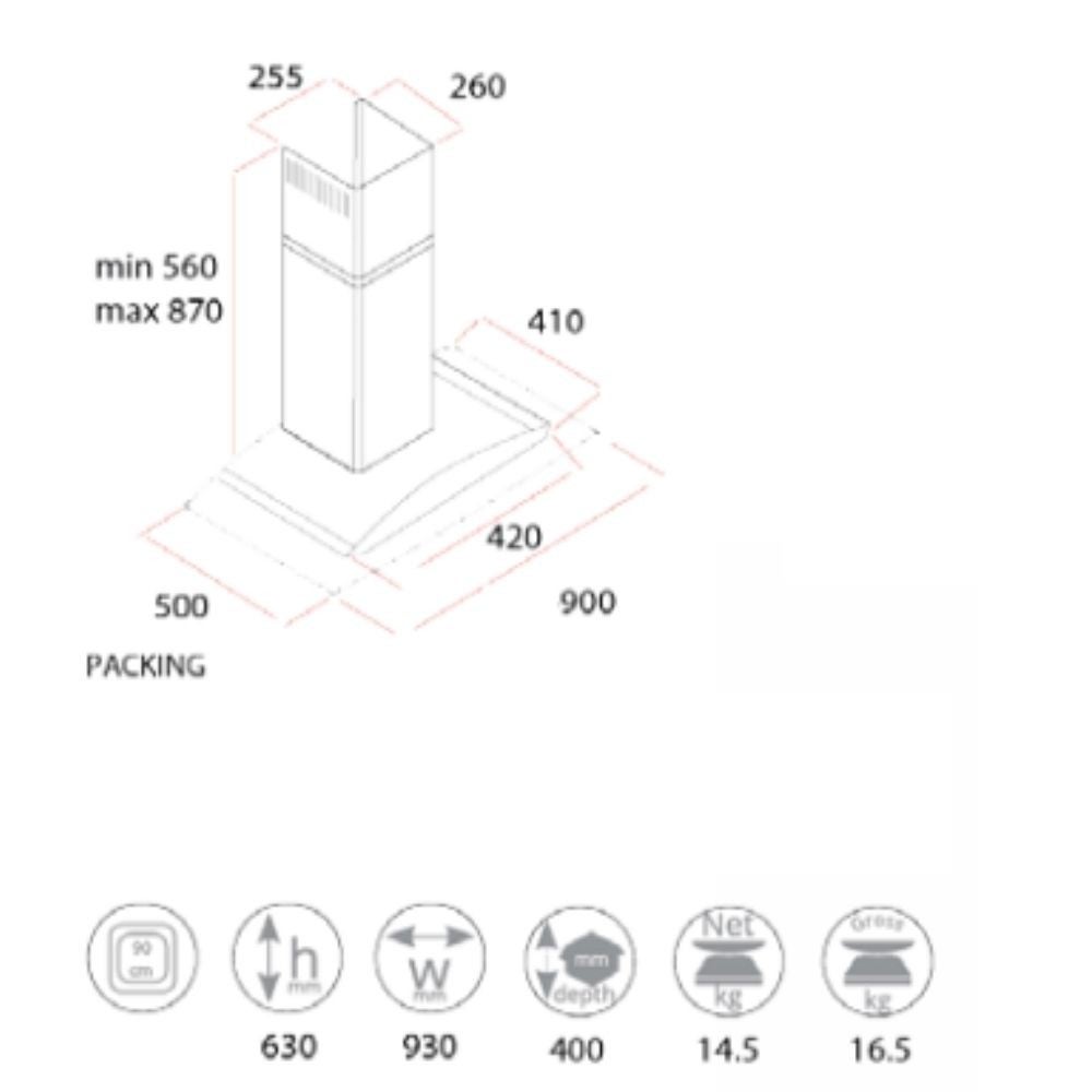 Cappa inox da parete 90 cm MEGA90 Samet - 4