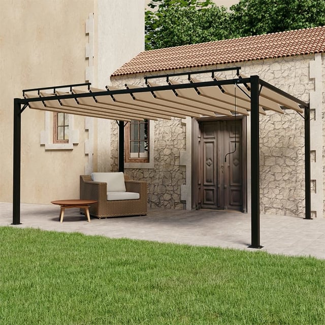vidaXL Gazebo con Tetto a Lamelle 3x4 m in Tessuto Tortora e Alluminio