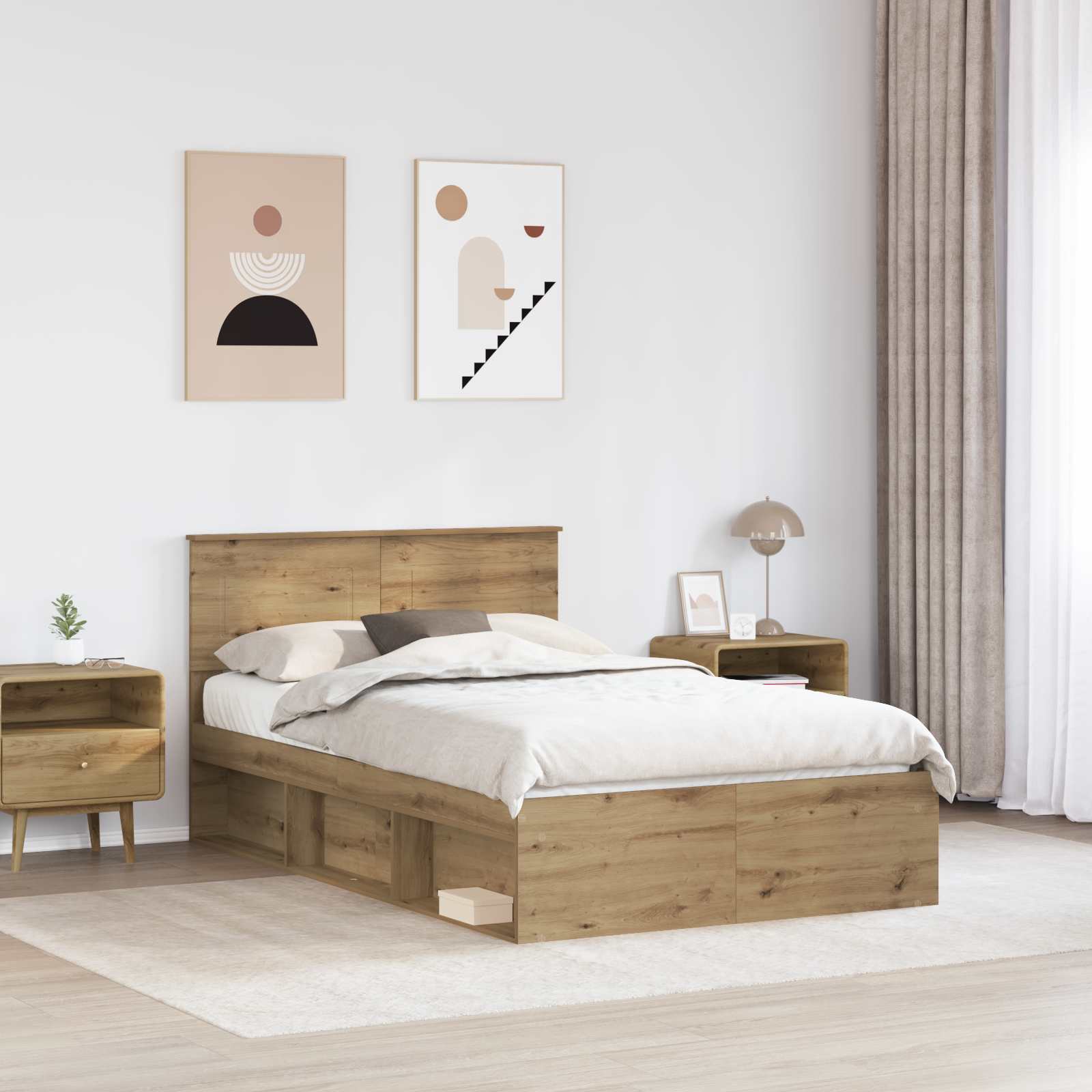 Cadre de lit chêne artisanal 135 x 190 cm panneau de bois - 3