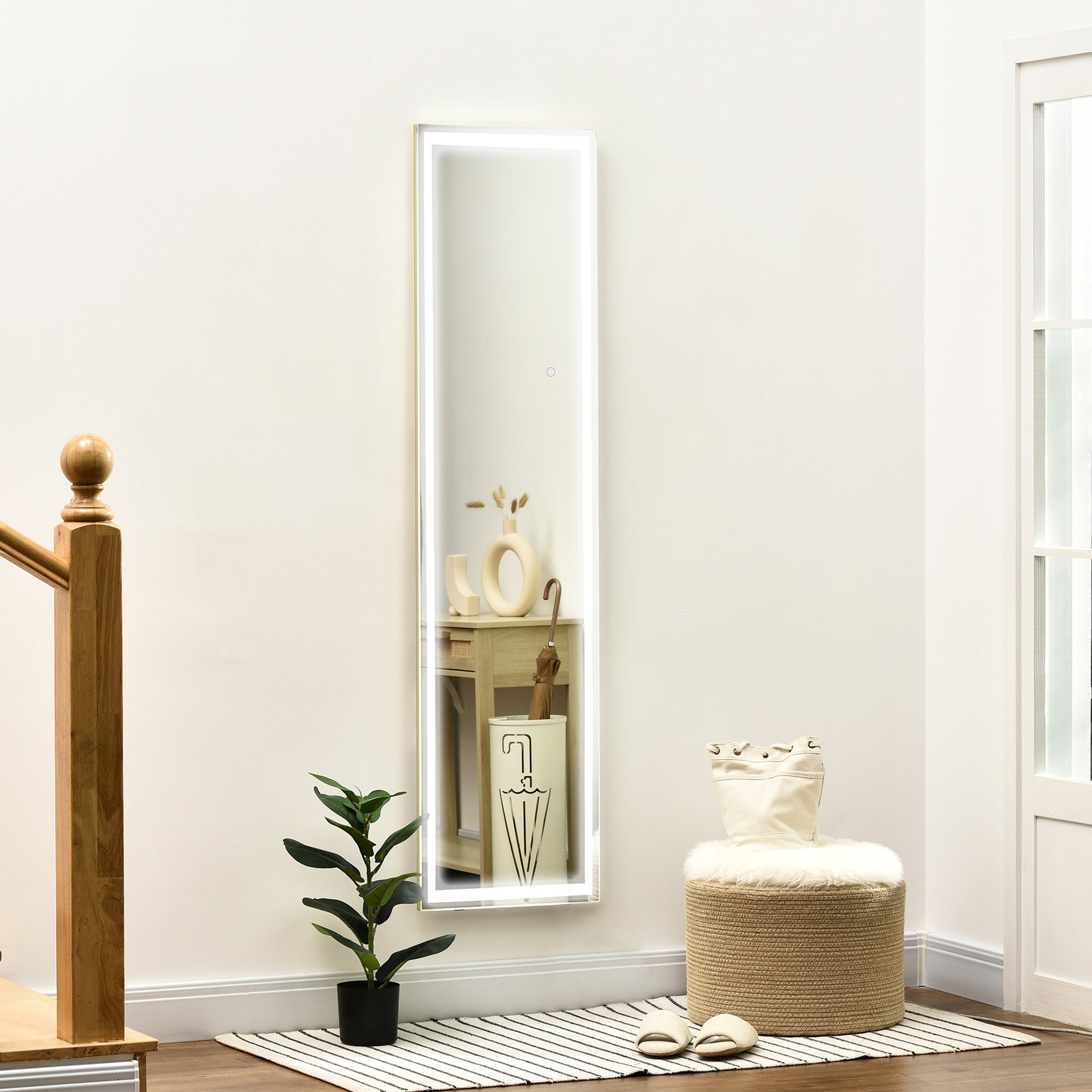 Miroir Pleine Longueur Avec LED - 120x37 Cm - Pour Chambre, Dressing - Suspendu Ou Mural - Blanc