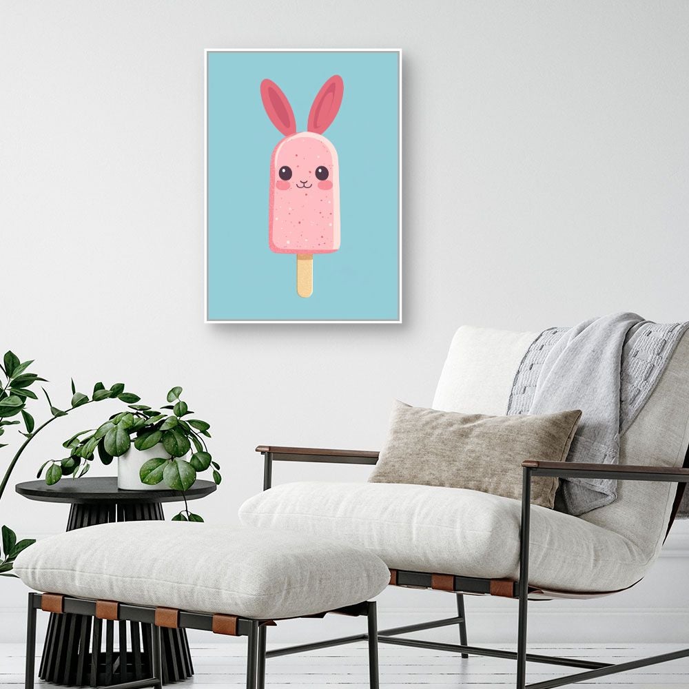 Tableau imprimé et encadré pour enfants 'Crème glacée lapin' / 50x70cm / Cadre Blanc / Fabriqué en France / Toile murale / DADA ART - 2